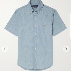 Ralph Lauren Slim-Fit Button-Down Collar Logo-Embroidered Cotton-Chambray Shirt